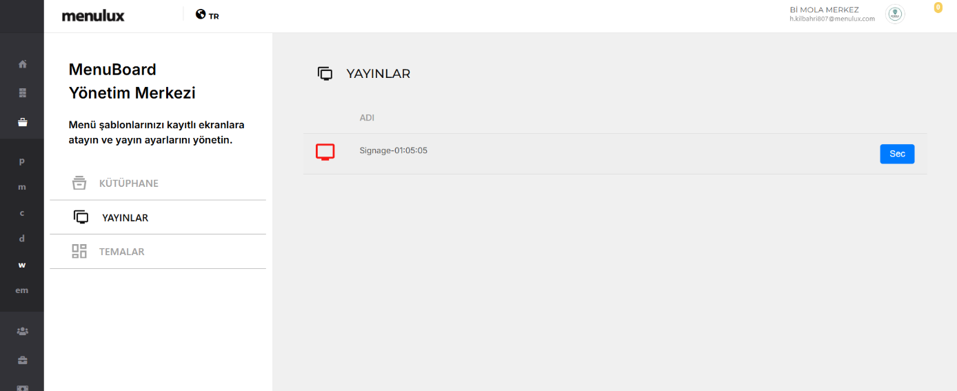 Yayın İçin Listelenen Cihazlar Ekranı