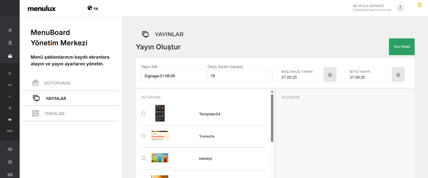 Yayın Oluşturma ve Güncelleme Ekranı