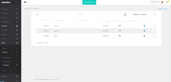 E-Faturalar Listesi Ekranı