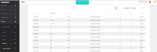 Masa Transfer Raporu Ekranı