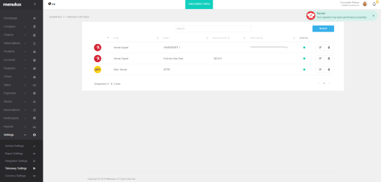 Online ve Paket Servis Ayarları Ekranı