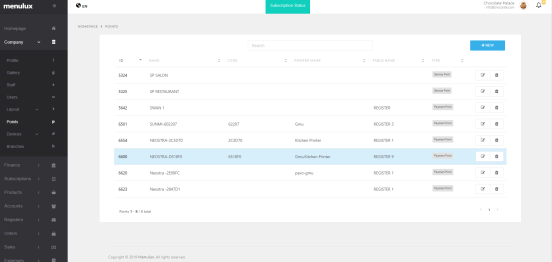Ödeme ve Servis Noktaları Listesi Ekranı