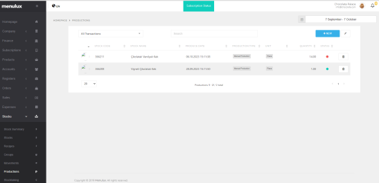 Üretim Hareketleri Listesi Ekranı
